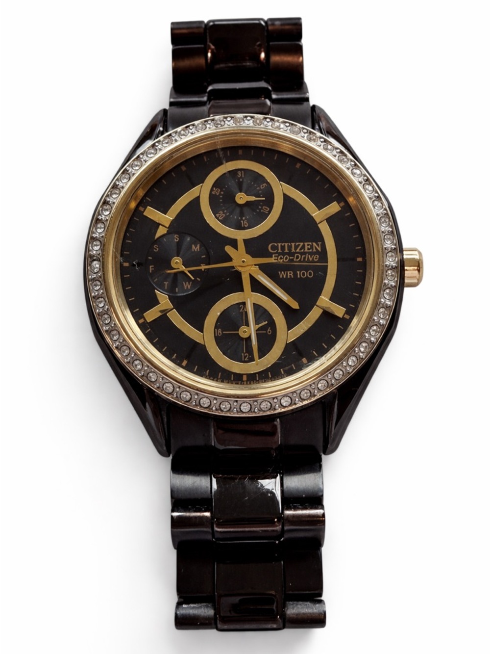Citizen Eco-Drive POV Crystal Bezel Watch Black Gold